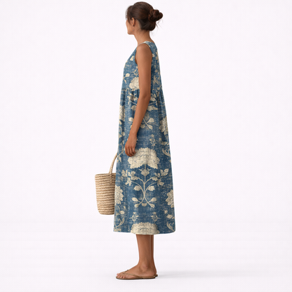 Ärmelloses Midikleid mit Blumenmuster für Damen-Midi Dress-Alpenkind
