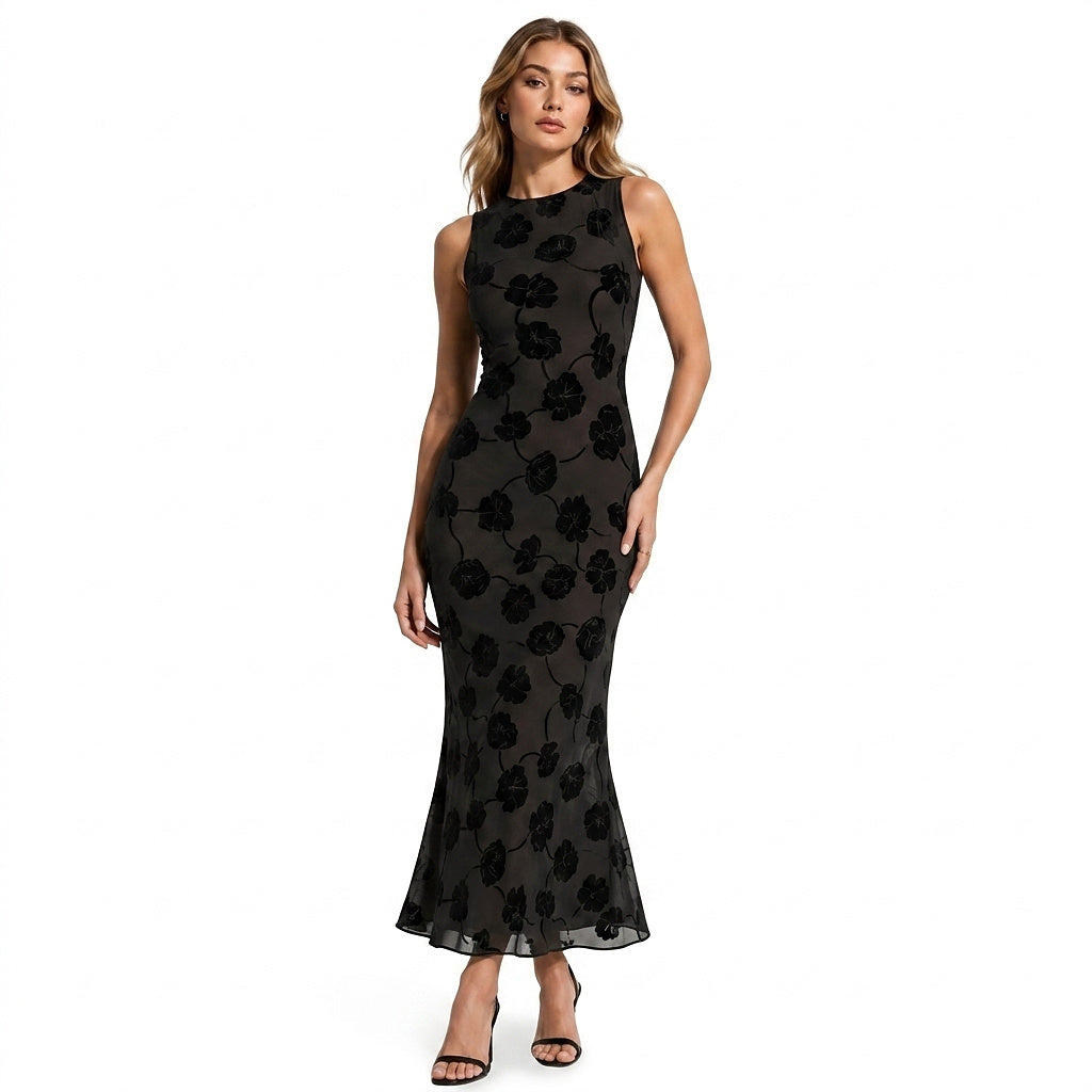 Ärmelloses Midikleid mit Blumenmuster für Damen-Midi Dress-Alpenkind