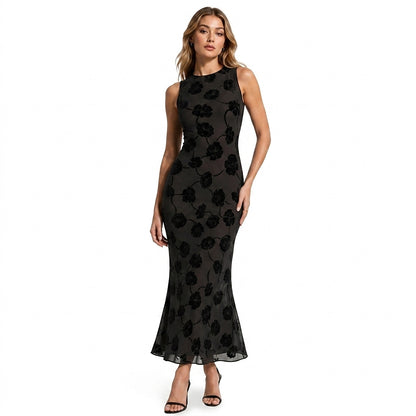 Ärmelloses Midikleid mit Blumenmuster für Damen-Midi Dress-Alpenkind