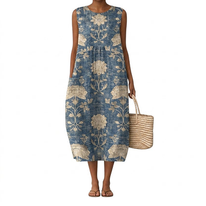 Ärmelloses Midikleid mit Blumenmuster für Damen-Midi Dress-Alpenkind