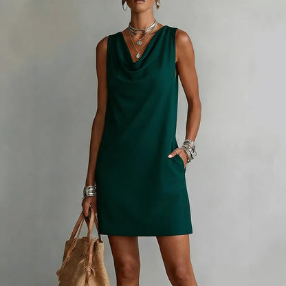 Ärmelloses Mini-Kleid für Damen mit Wasserfallausschnitt und Taschen-Mini Dress-Alpenkind