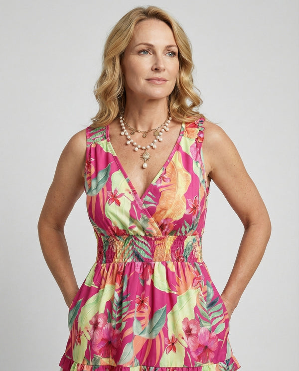 Ärmelloses Mini-Kleid mit Blumenmuster für Damen-Mini Dress-Alpenkind
