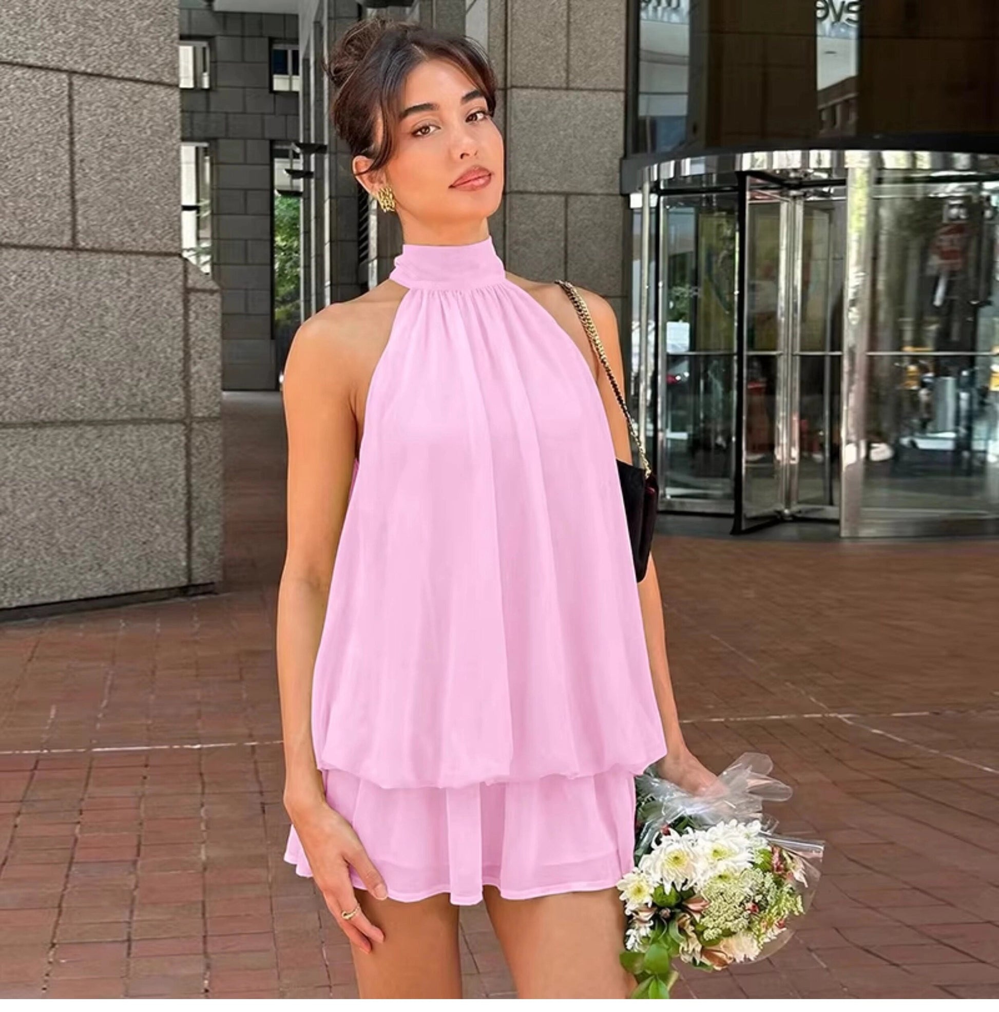 Ärmelloses Mini-Kleid mit Neckholder-Ausschnitt für Damen-Mini Dress-Alpenkind