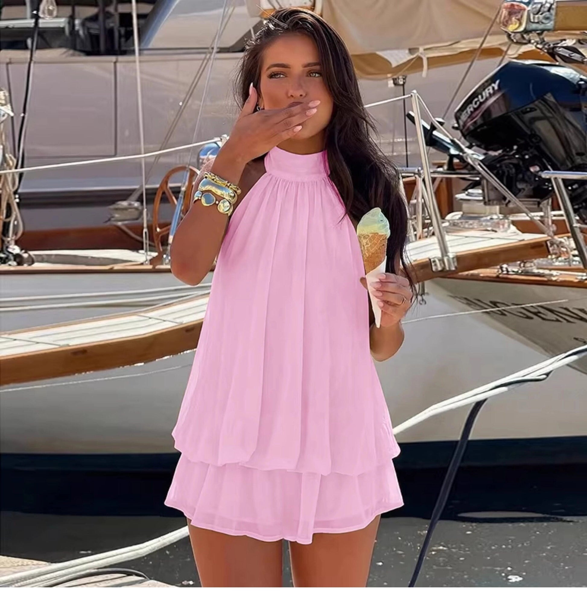 Ärmelloses Mini-Kleid mit Neckholder-Ausschnitt für Damen-Mini Dress-Alpenkind