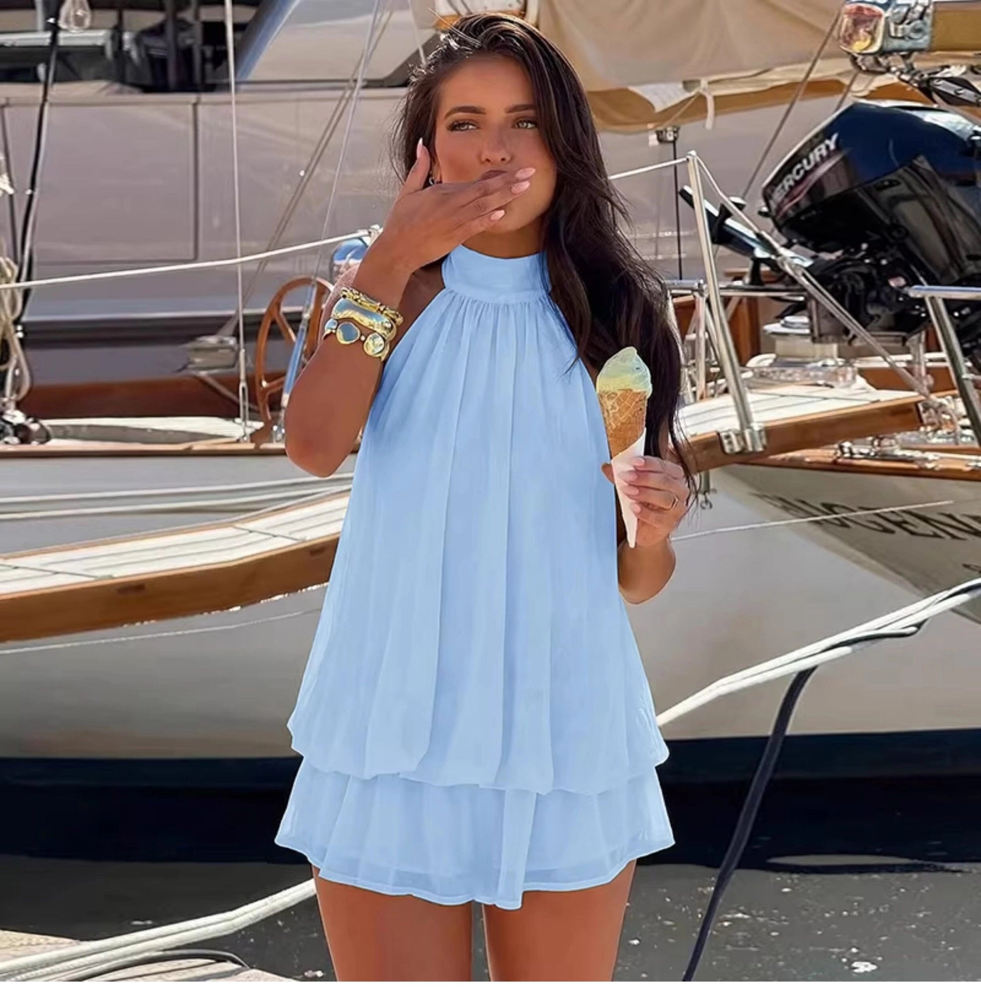 Ärmelloses Mini-Kleid mit Neckholder-Ausschnitt für Damen-Mini Dress-Alpenkind