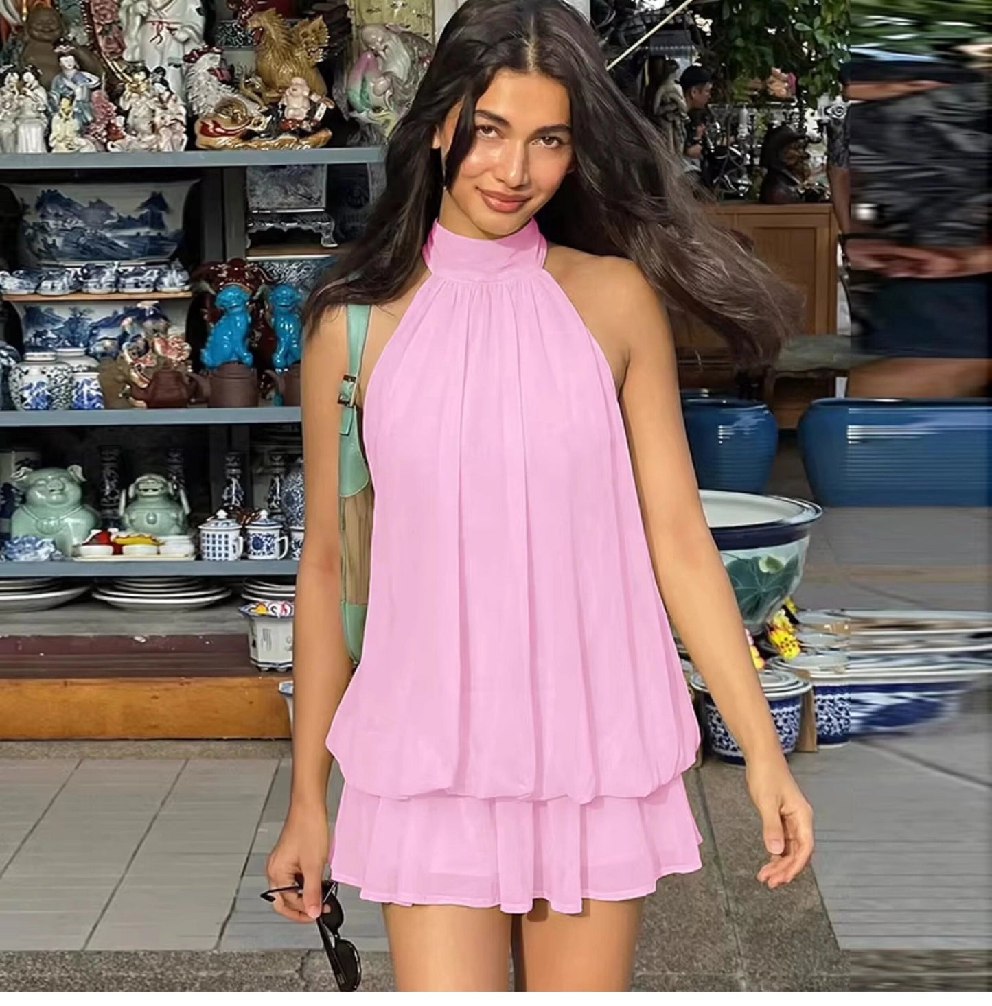 Ärmelloses Mini-Kleid mit Neckholder-Ausschnitt für Damen-Mini Dress-Alpenkind