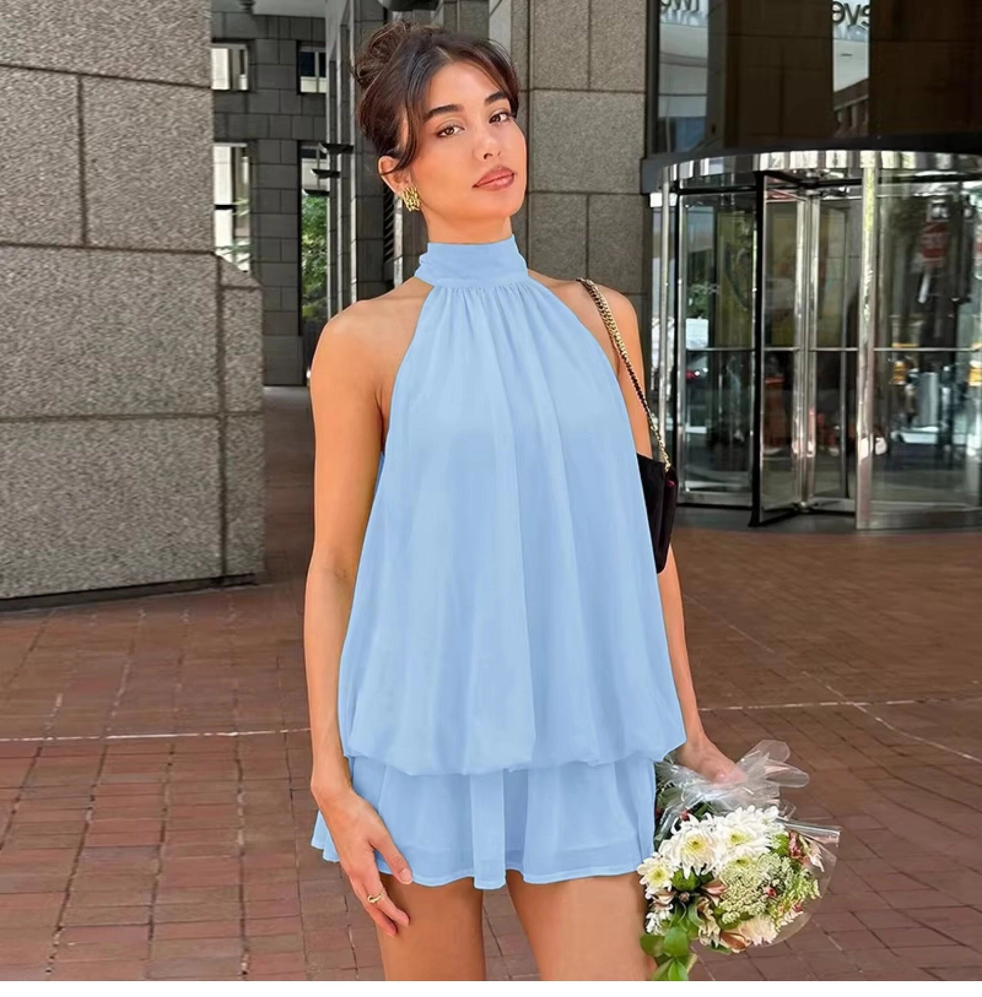 Ärmelloses Mini-Kleid mit Neckholder-Ausschnitt für Damen-Mini Dress-Alpenkind