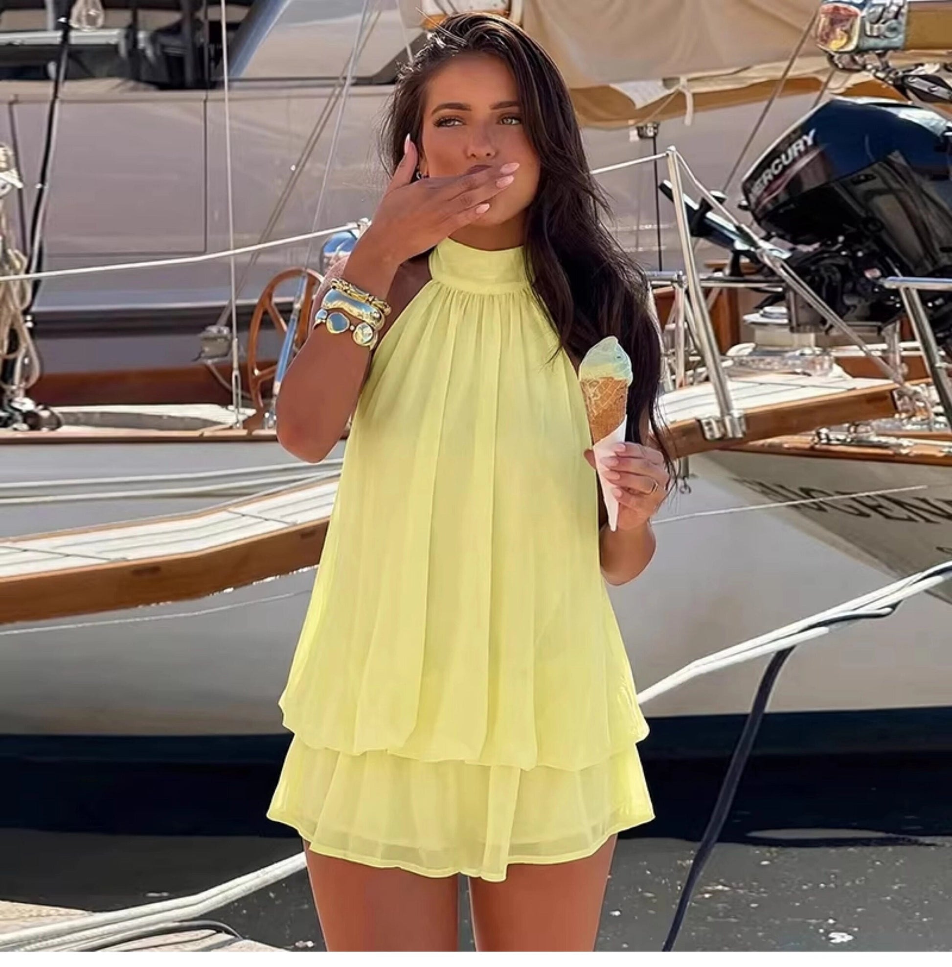 Ärmelloses Mini-Kleid mit Neckholder-Ausschnitt für Damen-Mini Dress-Alpenkind