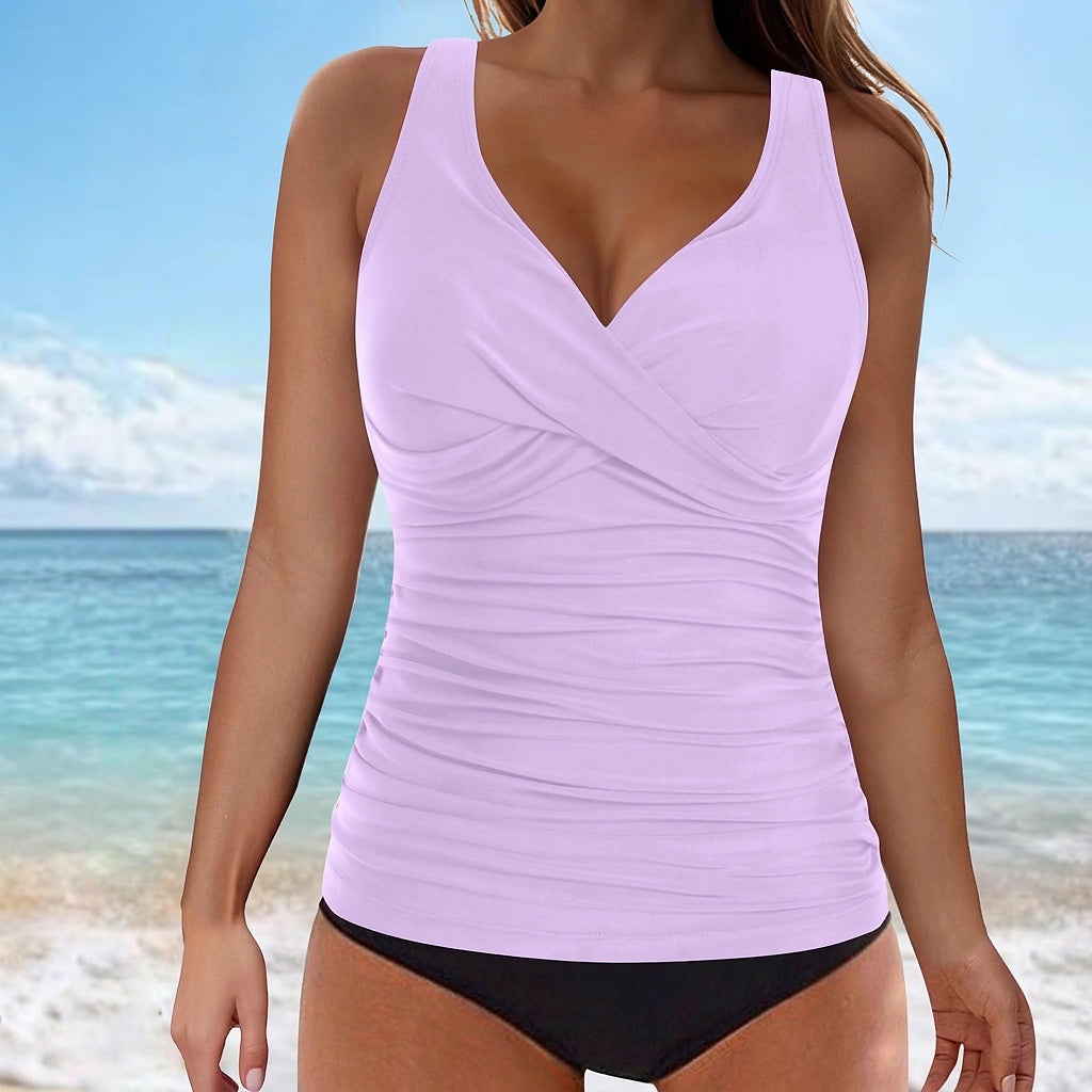 Ärmelloses V-Ausschnitt Tankini-Oberteil mit Raffung für Damen-Swimwear for Women-Alpenkind