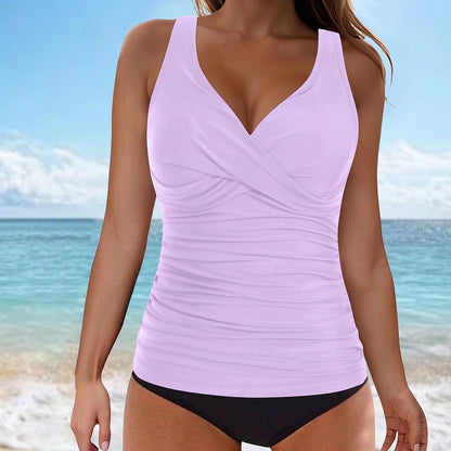 Ärmelloses V-Ausschnitt Tankini-Oberteil mit Raffung für Damen-Swimwear for Women-Alpenkind