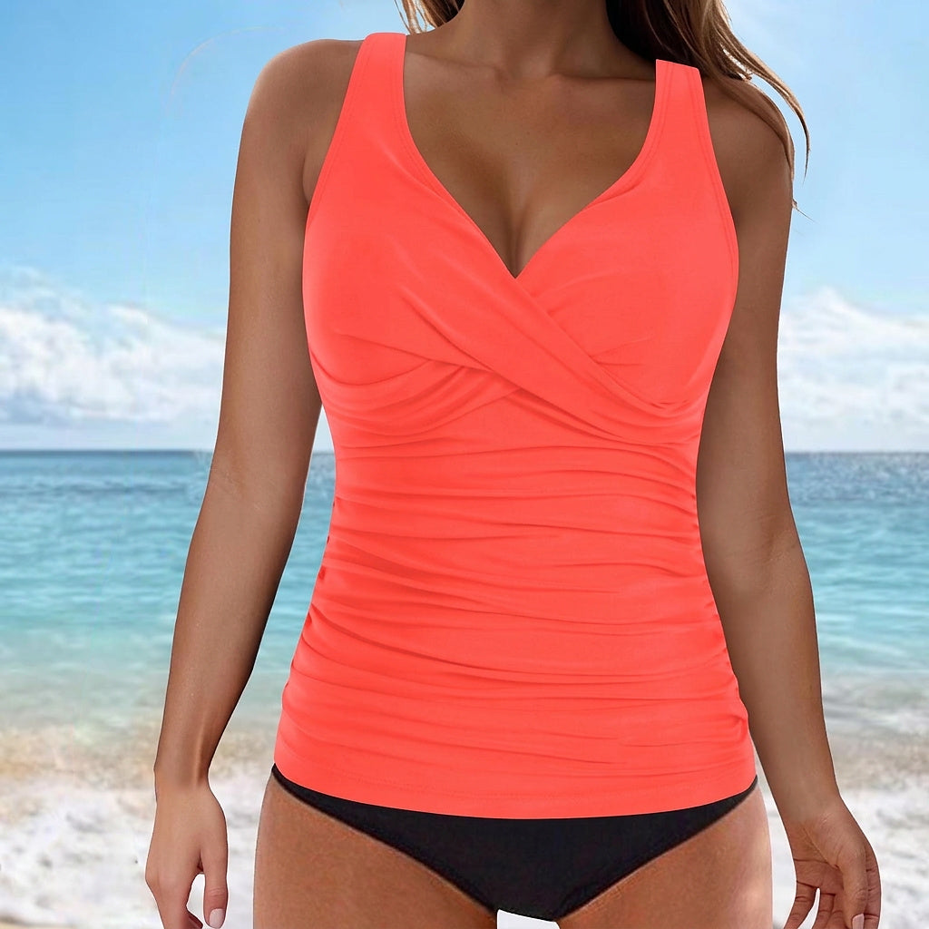 Ärmelloses V-Ausschnitt Tankini-Oberteil mit Raffung für Damen-Swimwear for Women-Alpenkind