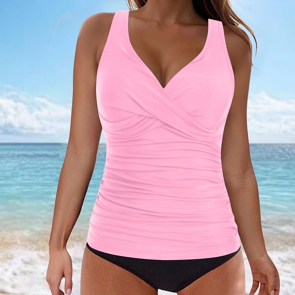 Ärmelloses V-Ausschnitt Tankini-Oberteil mit Raffung für Damen-Swimwear for Women-Alpenkind