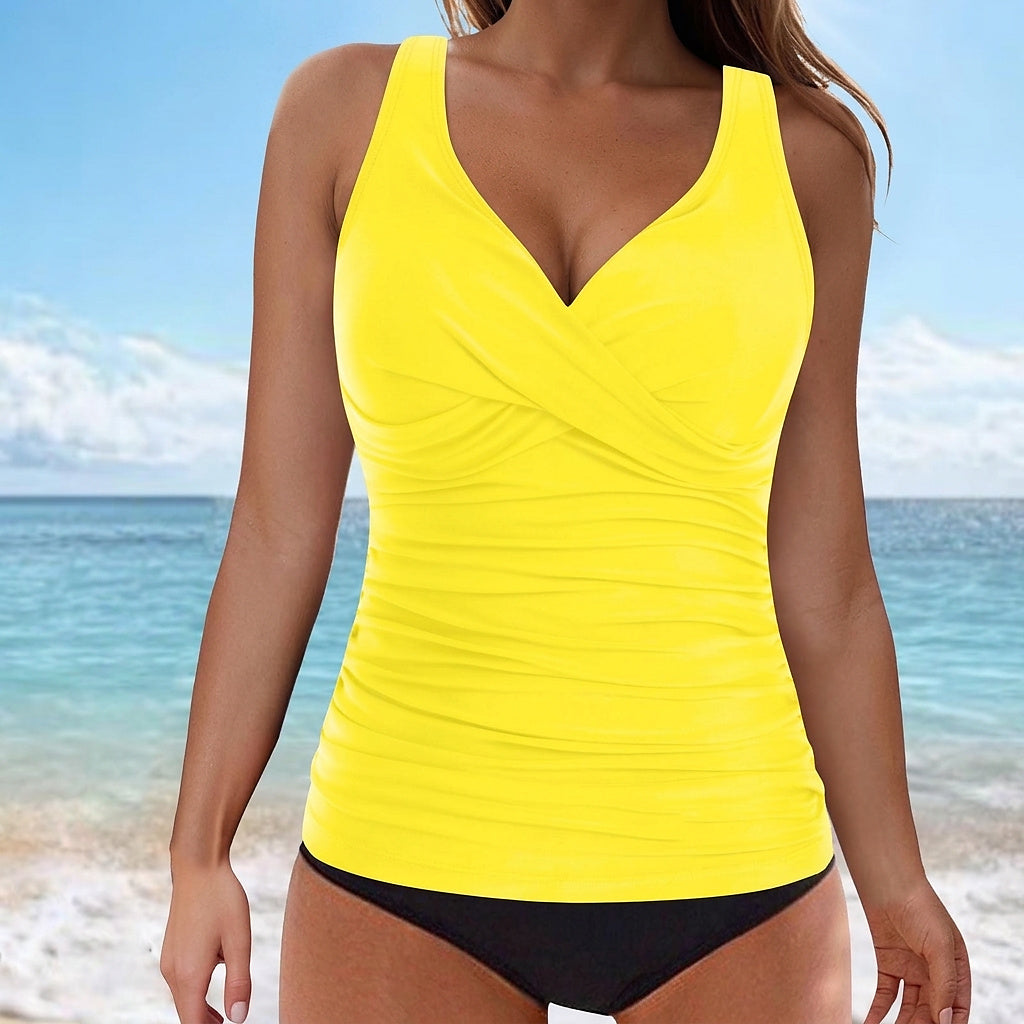 Ärmelloses V-Ausschnitt Tankini-Oberteil mit Raffung für Damen-Swimwear for Women-Alpenkind