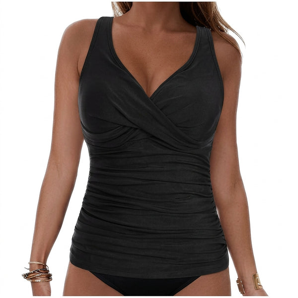 Ärmelloses V-Ausschnitt Tankini-Oberteil mit Raffung für Damen-Swimwear for Women-Alpenkind