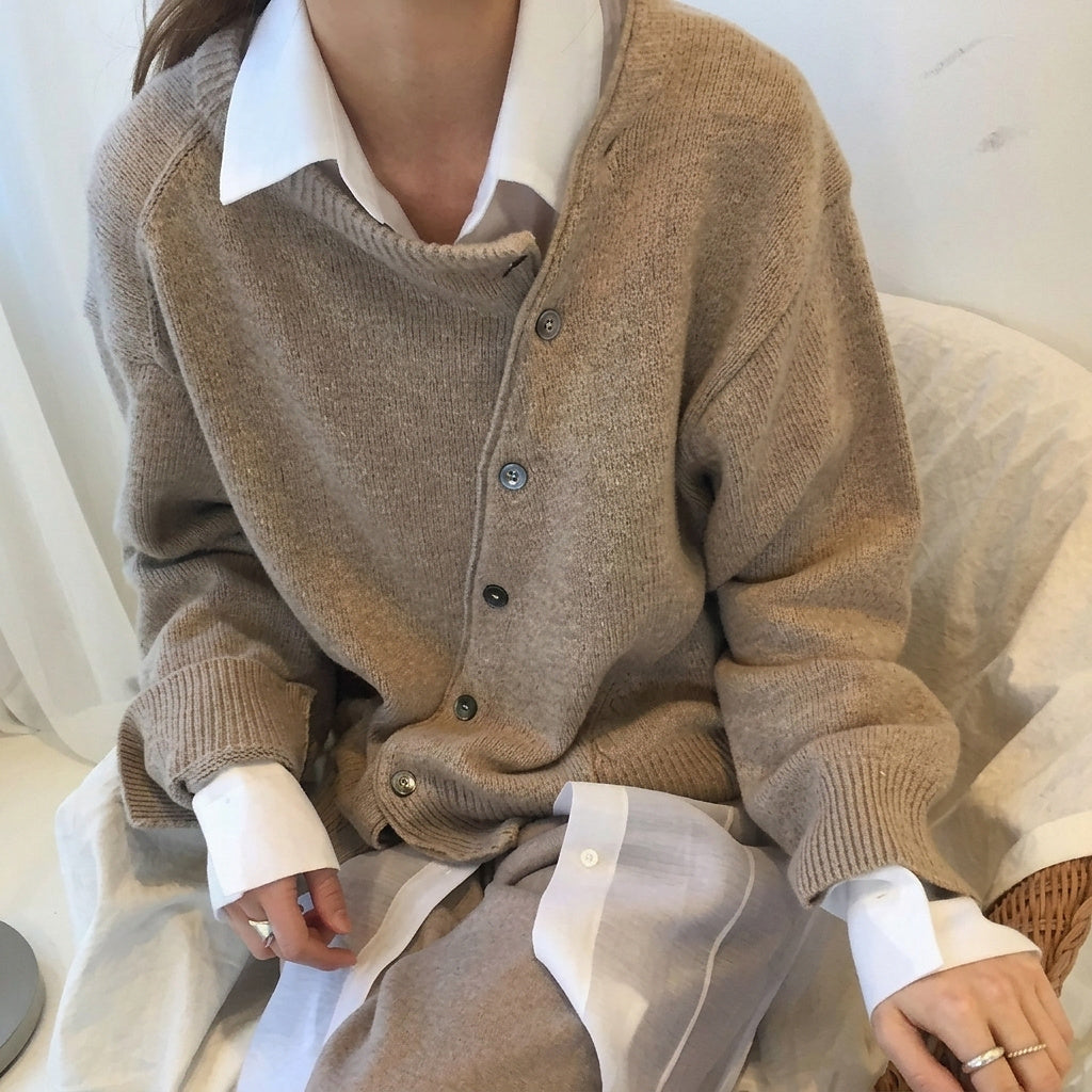 Asymmetrische Strickjacke mit Knöpfen für Damen-Cardigans for women-Alpenkind