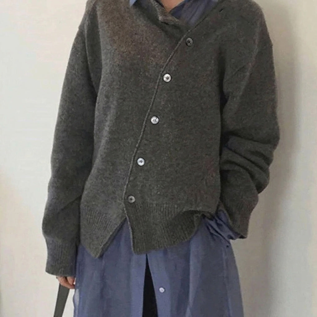 Asymmetrische Strickjacke mit Knöpfen für Damen-Cardigans for women-Alpenkind