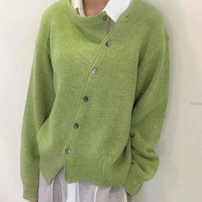 Asymmetrische Strickjacke mit Knöpfen für Damen-Cardigans for women-Alpenkind
