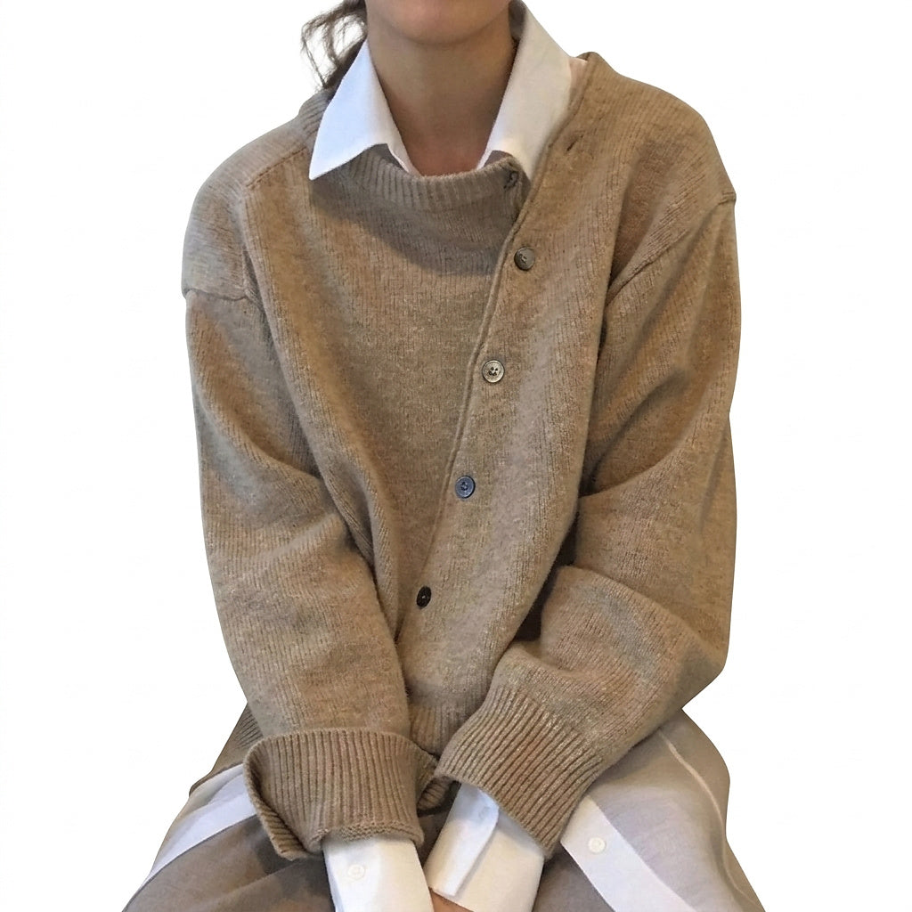 Asymmetrische Strickjacke mit Knöpfen für Damen-Cardigans for women-Alpenkind
