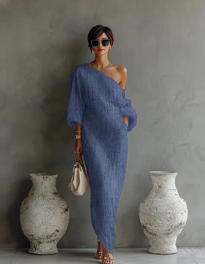 Asymmetrisches One-Shoulder-Maxikleid für Damen-Maxi Dress-Alpenkind