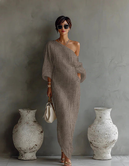 Asymmetrisches One-Shoulder-Maxikleid für Damen-Maxi Dress-Alpenkind