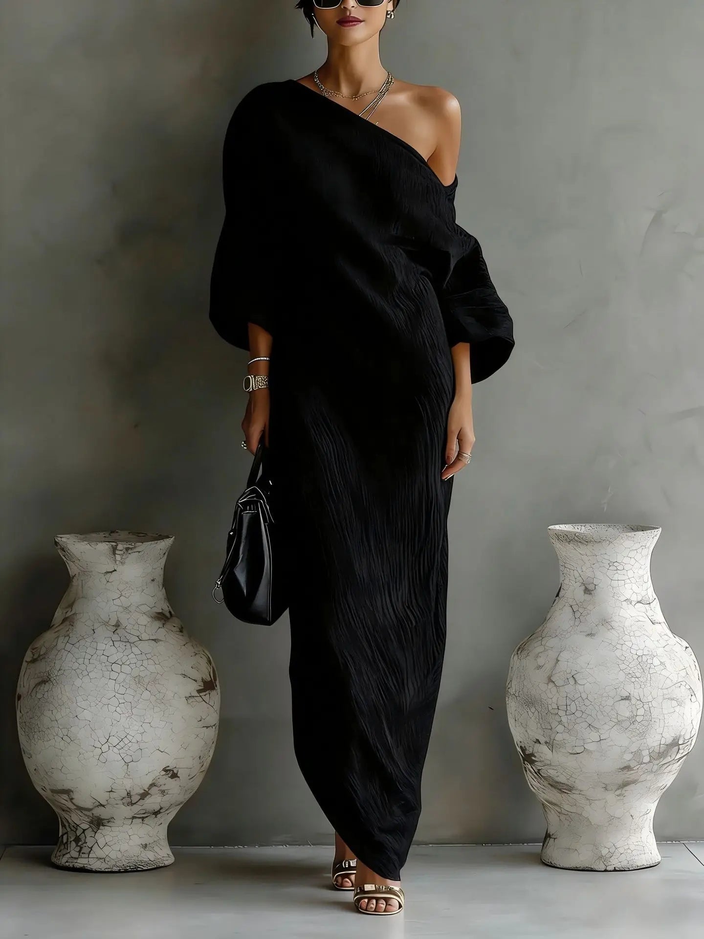 Asymmetrisches One-Shoulder-Maxikleid für Damen-Maxi Dress-Alpenkind
