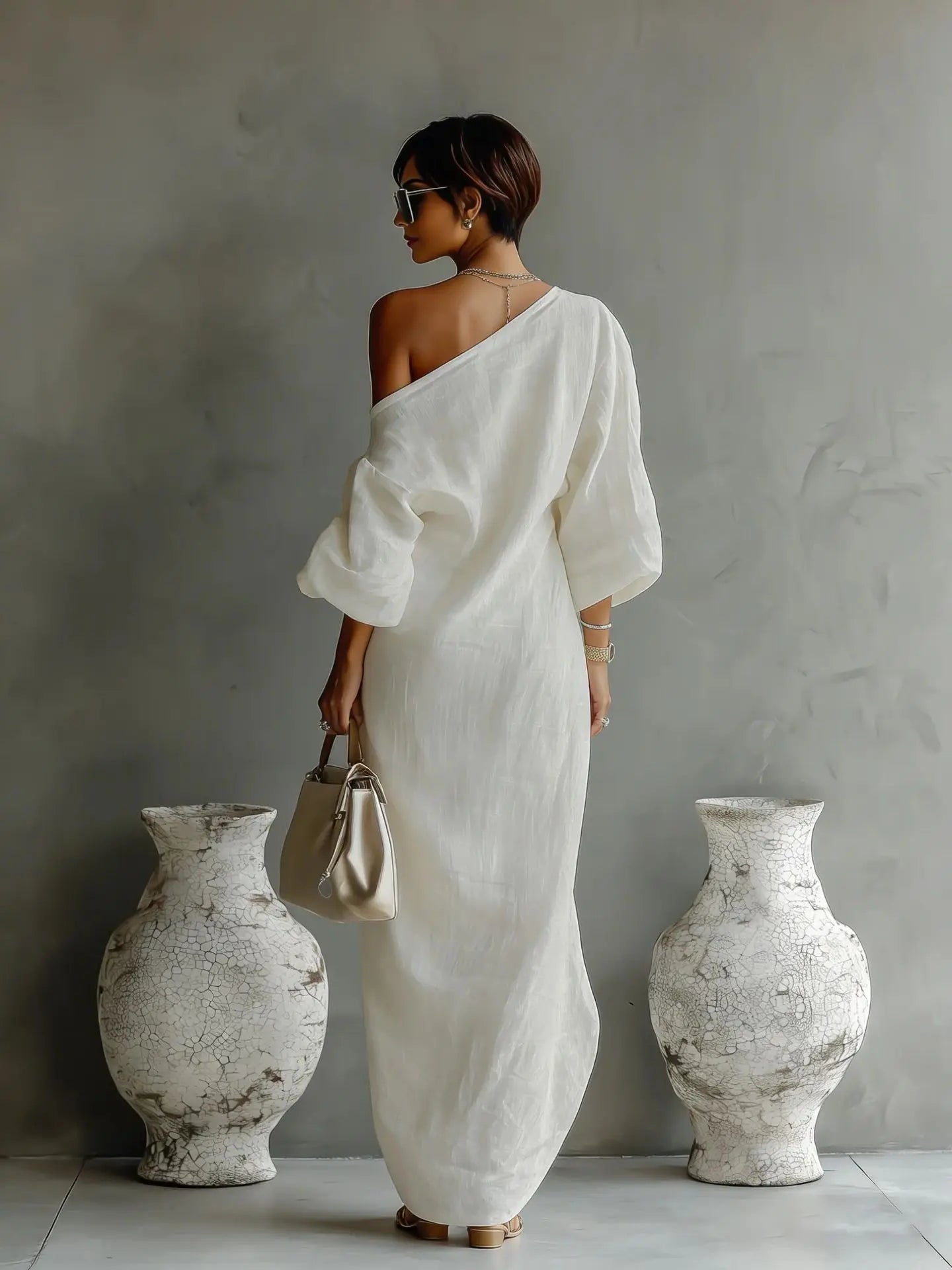 Asymmetrisches One-Shoulder-Maxikleid für Damen-Maxi Dress-Alpenkind