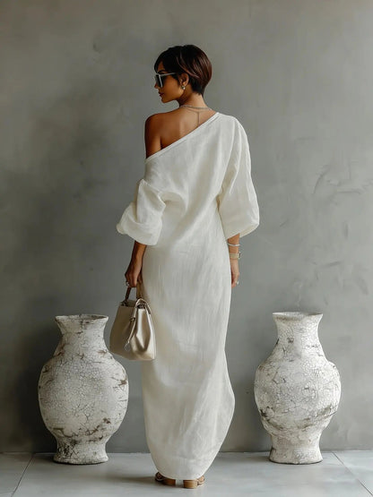 Asymmetrisches One-Shoulder-Maxikleid für Damen-Maxi Dress-Alpenkind