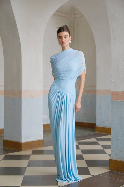 Asymmetrisches plissiertes Maxikleid für Damen-Maxi Dress-Alpenkind