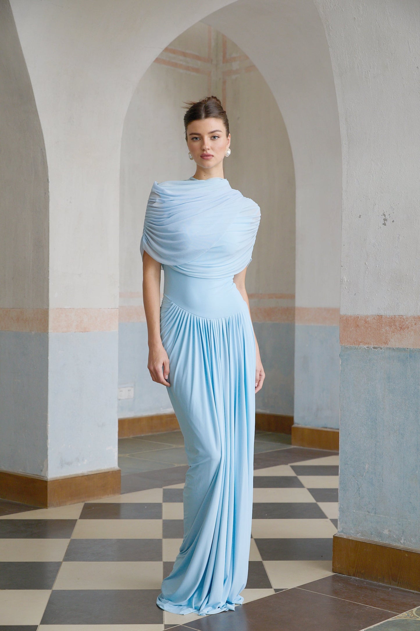 Asymmetrisches plissiertes Maxikleid für Damen-Maxi Dress-Alpenkind
