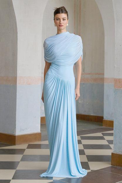 Asymmetrisches plissiertes Maxikleid für Damen-Maxi Dress-Alpenkind