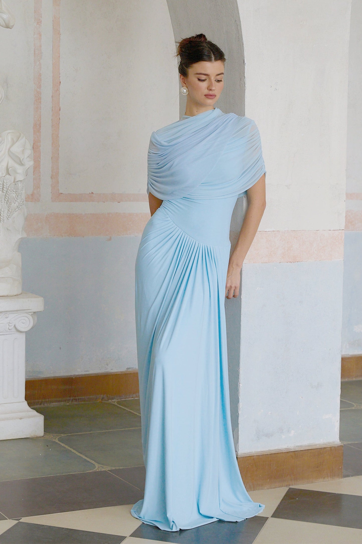 Asymmetrisches plissiertes Maxikleid für Damen-Maxi Dress-Alpenkind