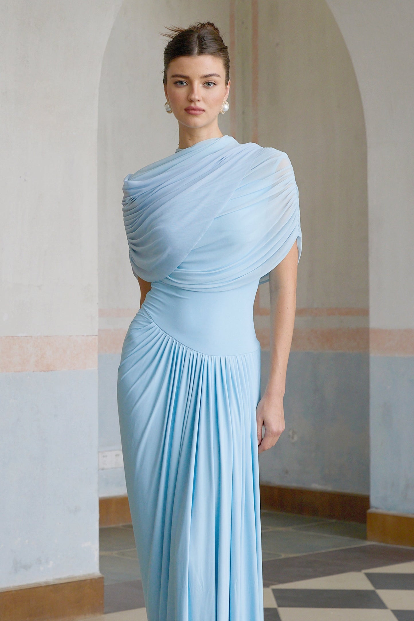 Asymmetrisches plissiertes Maxikleid für Damen-Maxi Dress-Alpenkind