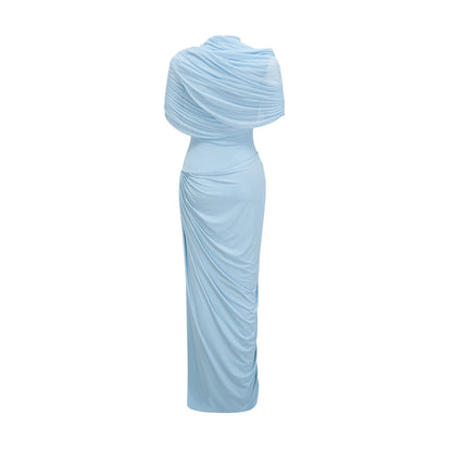 Asymmetrisches plissiertes Maxikleid für Damen-Maxi Dress-Alpenkind
