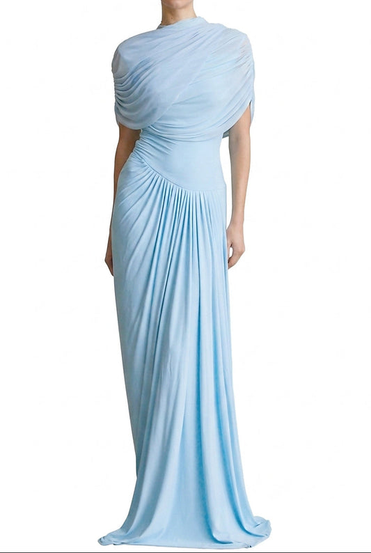 Asymmetrisches plissiertes Maxikleid für Damen-Maxi Dress-Alpenkind