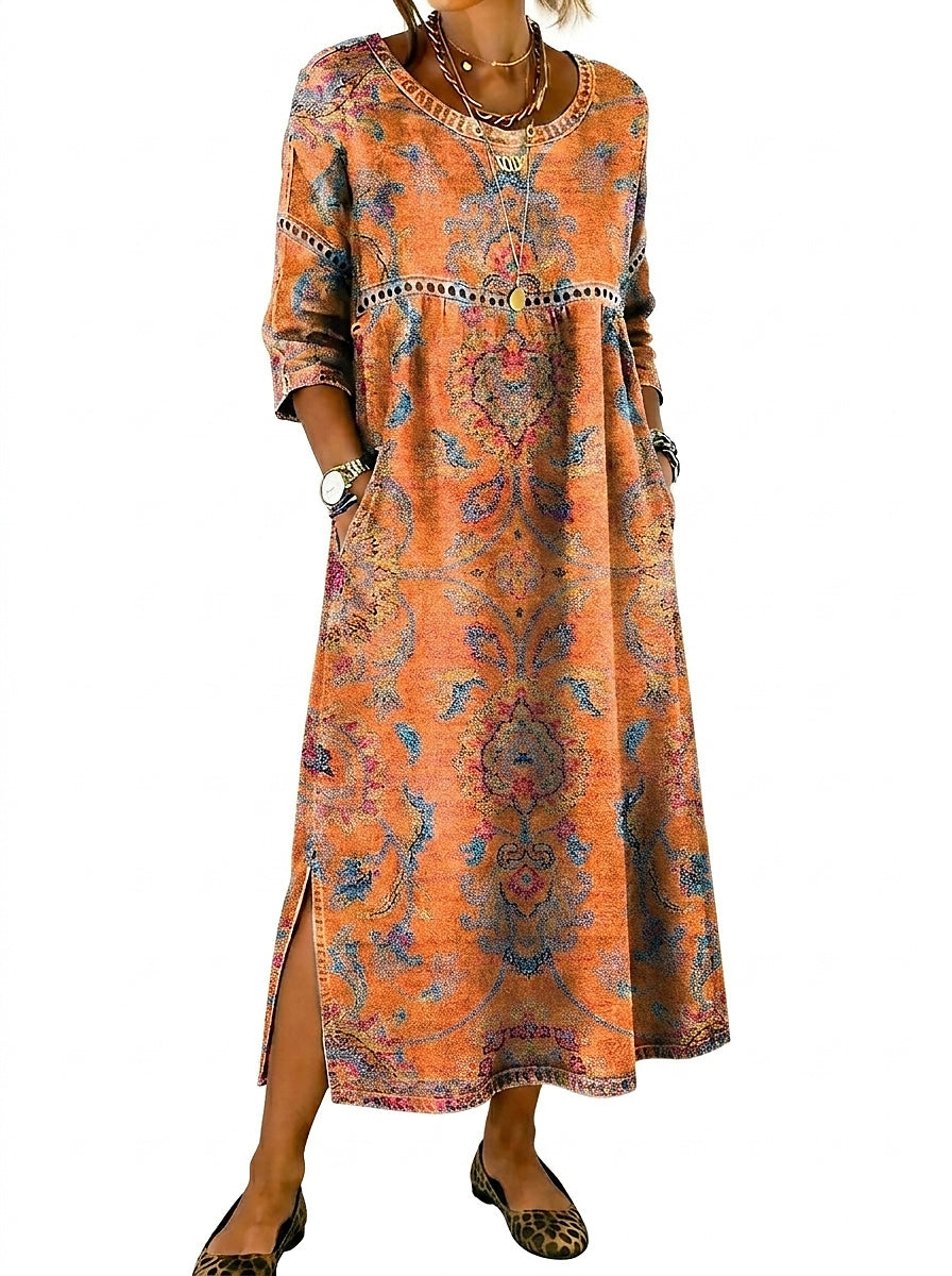 Bedrucktes Maxikleid für Damen mit Seitenschlitzen-Maxi Dress-Alpenkind