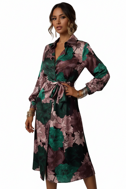 Bedrucktes Midikleid für Damen mit Kragenausschnitt-Midi Dress-Alpenkind