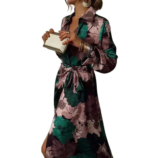 Bedrucktes Midikleid für Damen mit Kragenausschnitt-Midi Dress-Alpenkind