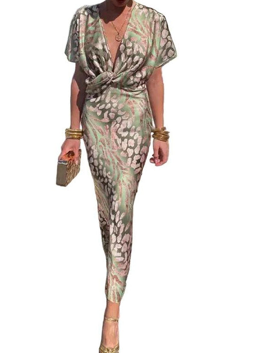 Bedrucktes Midikleid für Damen mit V-Ausschnitt-Alpenkind