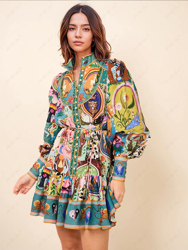 Bedrucktes Mini-Kleid mit langen Ärmeln für Damen-Mini Dress-Alpenkind