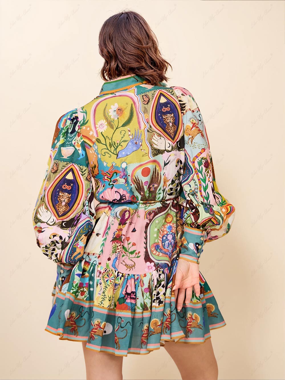 Bedrucktes Mini-Kleid mit langen Ärmeln für Damen-Mini Dress-Alpenkind