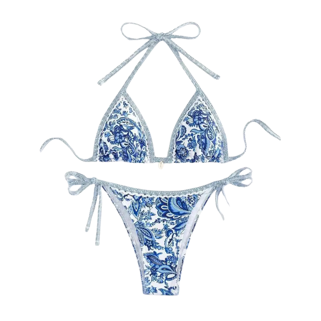 Bikini-Set mit Neckholder und Bindebändern im Print-Design-Swimwear for women-Alpenkind