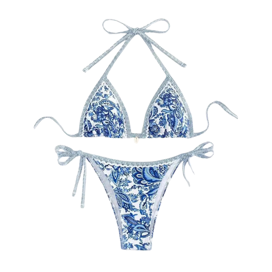 Bikini-Set mit Neckholder und Bindebändern im Print-Design-Swimwear for women-Alpenkind