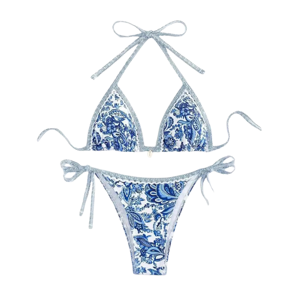 Bikini-Set mit Neckholder und Bindebändern im Print-Design-Swimwear for women-Alpenkind