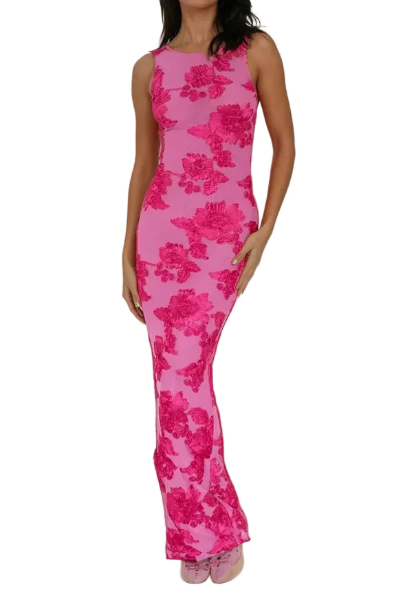 Damen Ärmelloses Maxikleid mit Blumenmuster-Maxi Dress-Alpenkind