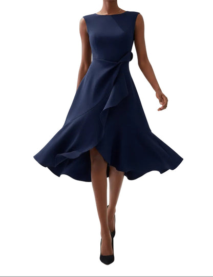 Damen Ärmelloses Midikleid mit Asymmetrischem Taillendetail und Ausgestelltem Saum-Midi Dress-Alpenkind