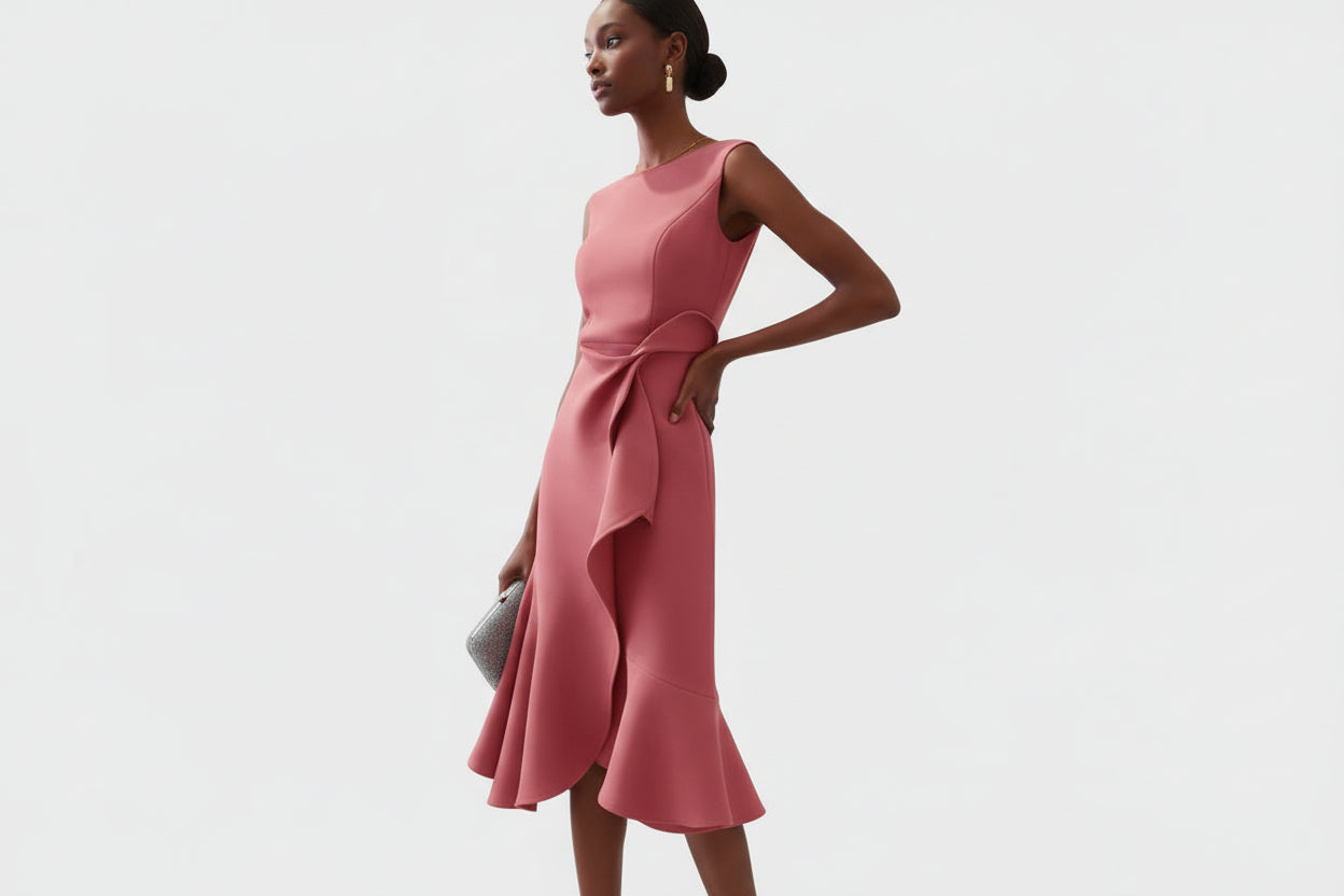 Damen Ärmelloses Midikleid mit Asymmetrischem Taillendetail und Ausgestelltem Saum-Midi Dress-Alpenkind