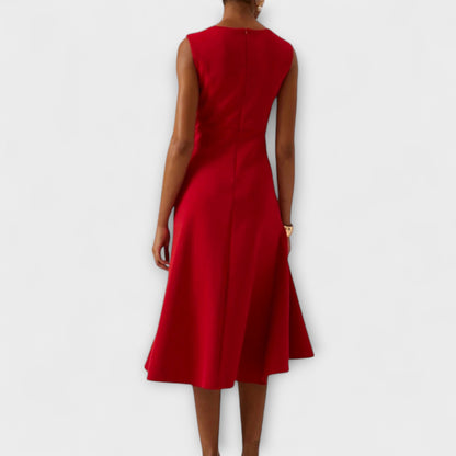 Damen Ärmelloses Midikleid mit Asymmetrischem Taillendetail und Ausgestelltem Saum-Midi Dress-Alpenkind