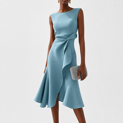 Damen Ärmelloses Midikleid mit Asymmetrischem Taillendetail und Ausgestelltem Saum-Midi Dress-Alpenkind