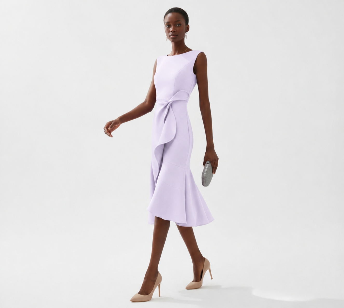 Damen Ärmelloses Midikleid mit Asymmetrischem Taillendetail und Ausgestelltem Saum-Midi Dress-Alpenkind