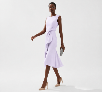 Damen Ärmelloses Midikleid mit Asymmetrischem Taillendetail und Ausgestelltem Saum-Midi Dress-Alpenkind